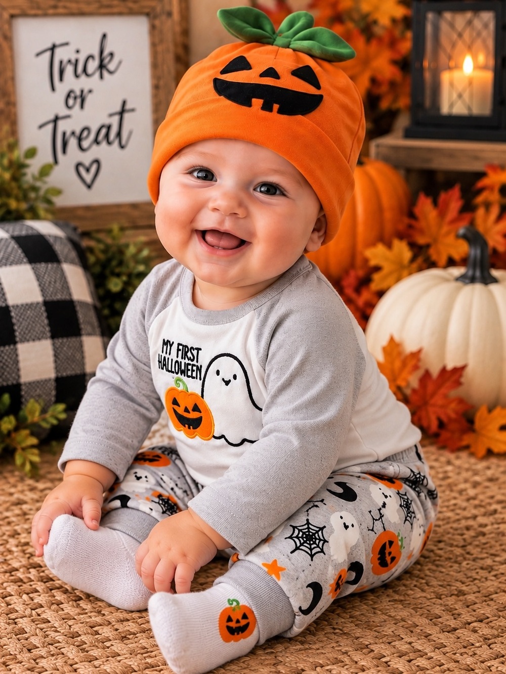 Baby Essentials White/Gray My First Halloween' Ghost & Pumpkin 4-Piece Set 6 Mos